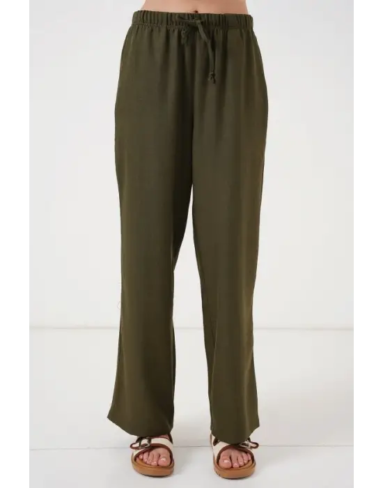 Geniş Paça Keten Pantolon 6735 - Haki