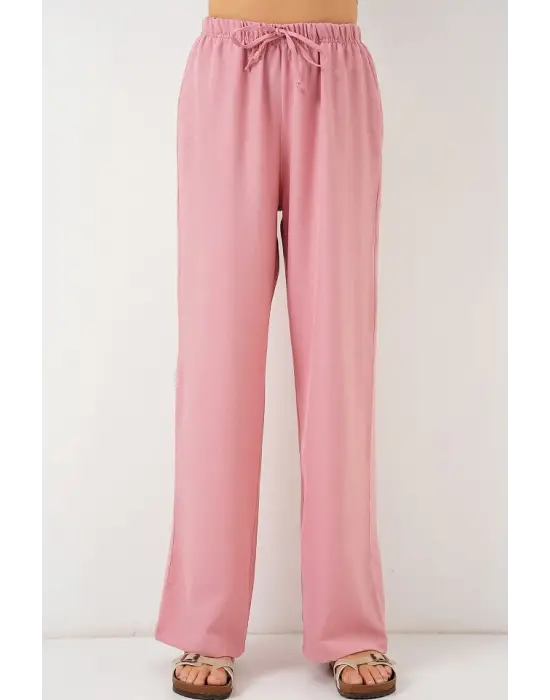 Geniş Paça Keten Pantolon 6735 - Pudra