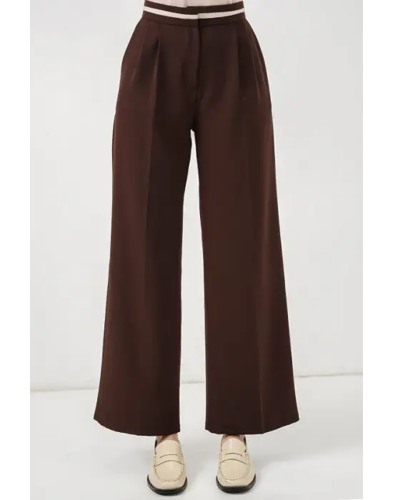 Geniş Paça Kumaş Pantolon 30088 - Kahverengi