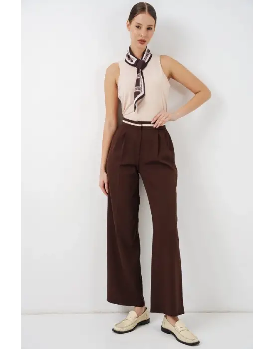 Geniş Paça Kumaş Pantolon 30088 - Kahverengi