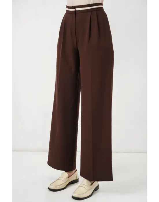 Geniş Paça Kumaş Pantolon 30088 - Kahverengi