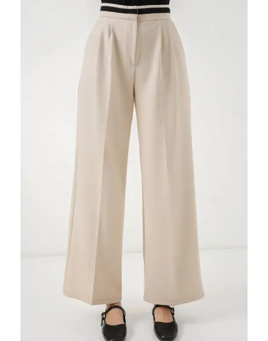 Geniş Paça Kumaş Pantolon 30088 - Krem