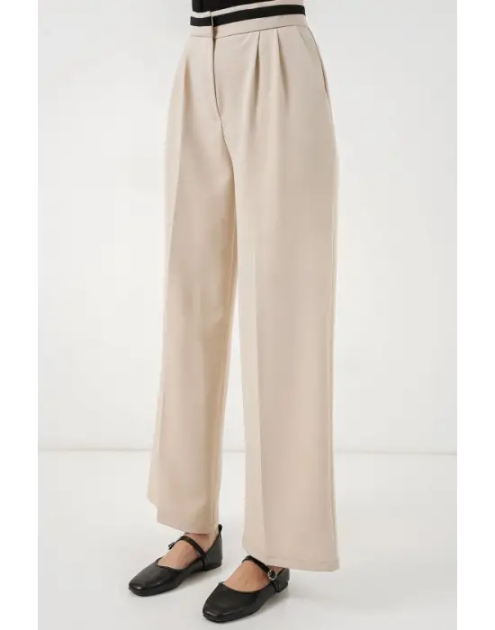 Geniş Paça Kumaş Pantolon 30088 - Krem