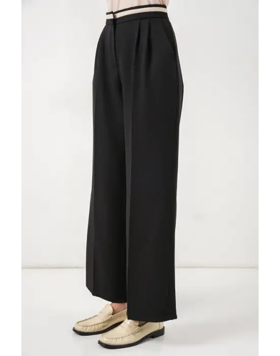 Geniş Paça Kumaş Pantolon 30088 - Siyah