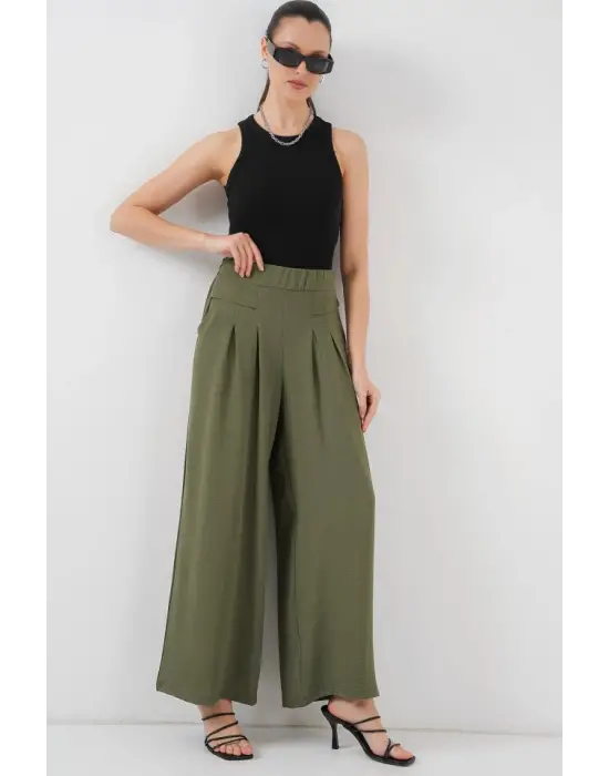 Geniş Paça Pileli Pantolon 6718 - Haki