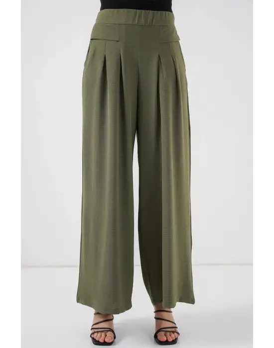 Geniş Paça Pileli Pantolon 6718 - Haki