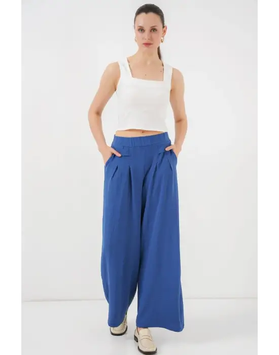 Geniş Paça Pileli Pantolon 6718 - İndigo