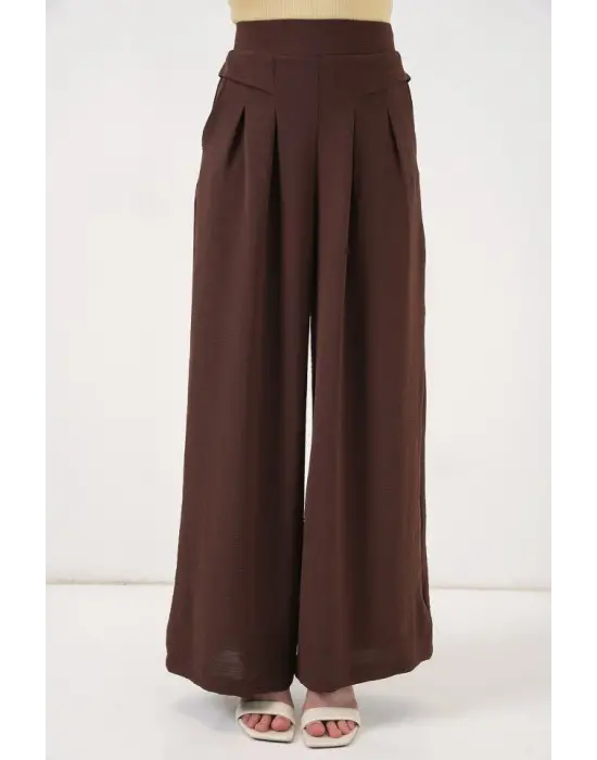 Geniş Paça Pileli Pantolon 6718 - Kahverengi