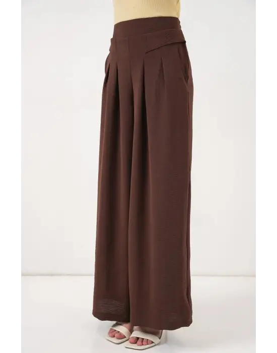 Geniş Paça Pileli Pantolon 6718 - Kahverengi