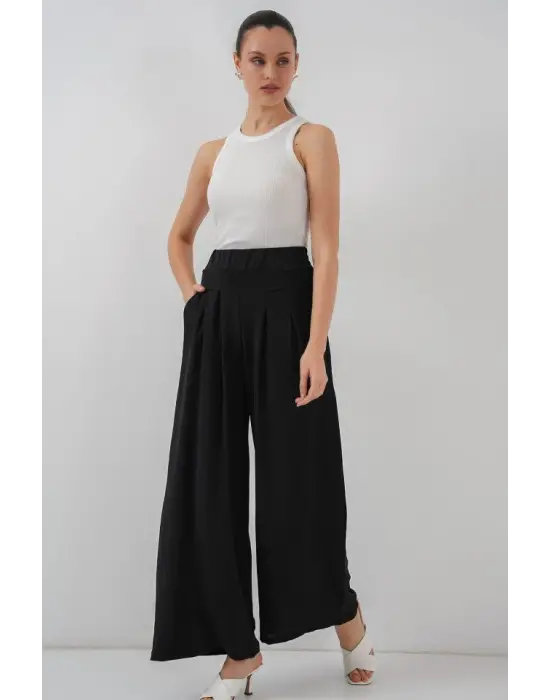 Geniş Paça Pileli Pantolon 6718 - Siyah