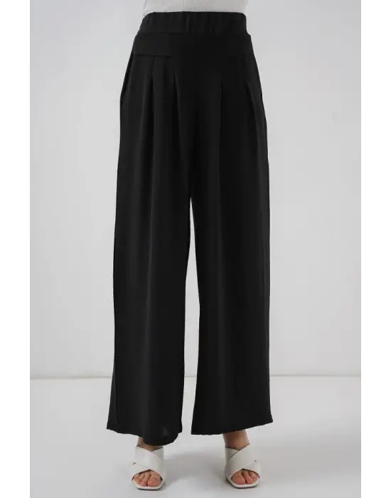 Geniş Paça Pileli Pantolon 6718 - Siyah