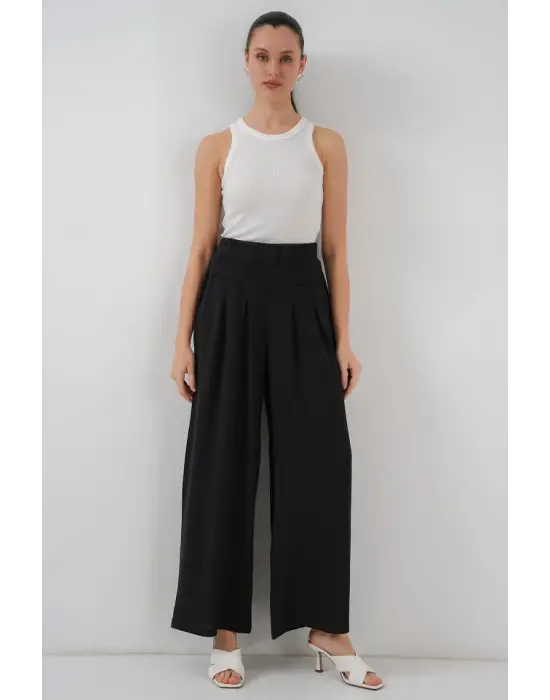 Modern Geniş Paça Pileli Pantolon
