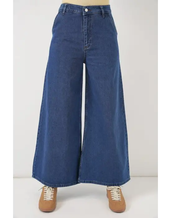 Geniş Paça Yüksek Bel Kot Pantolon 30080 - Mavi