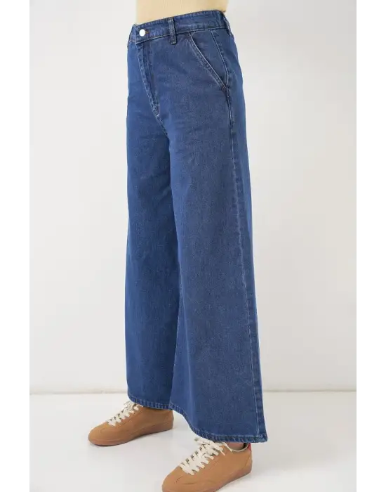 Geniş Paça Yüksek Bel Kot Pantolon 30080 - Mavi