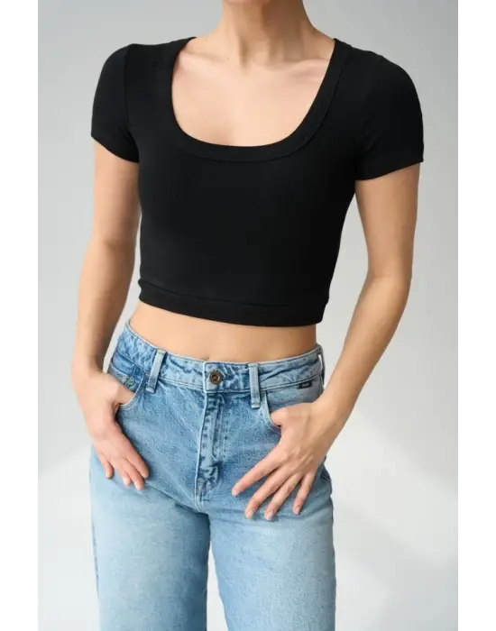 Geniş Yaka Bady - Siyah