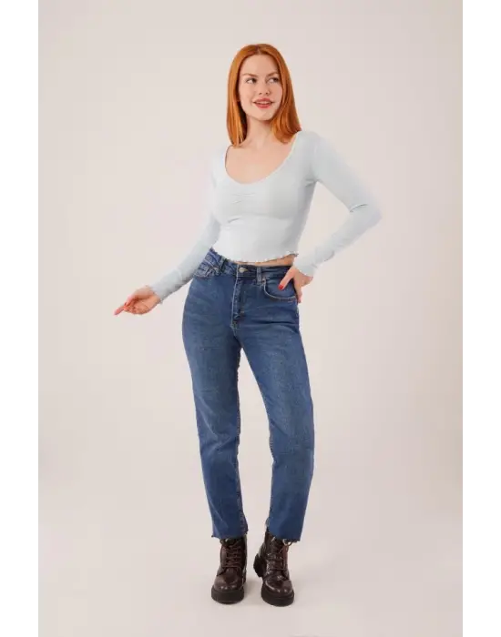 Omarı Bebek Mavisi Geniş Yaka Basic Bluz