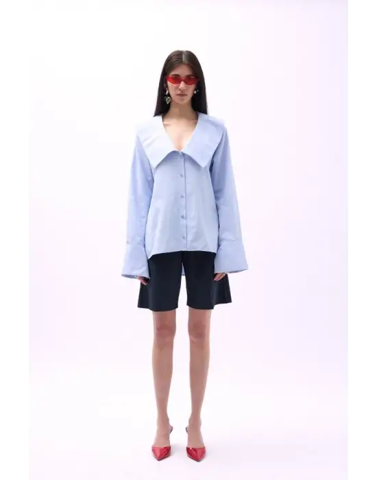 Geniş Yaka Volan Kol Gömlek