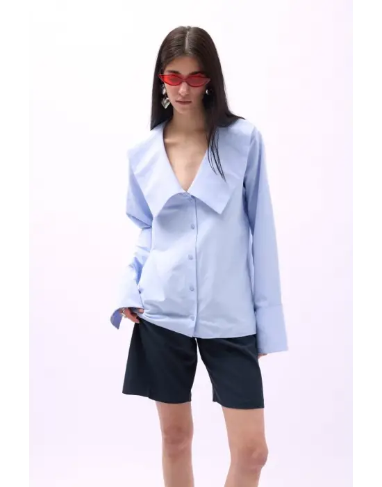 Geniş Yaka Volan Kol Gömlek