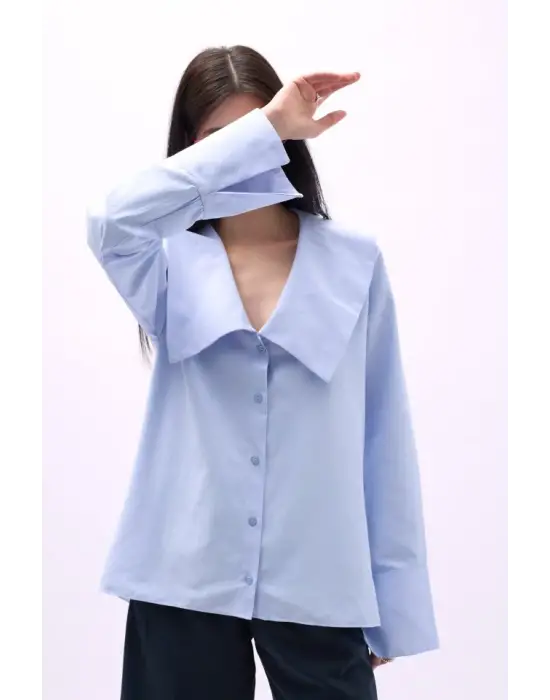 Geniş Yaka Volan Kol Gömlek