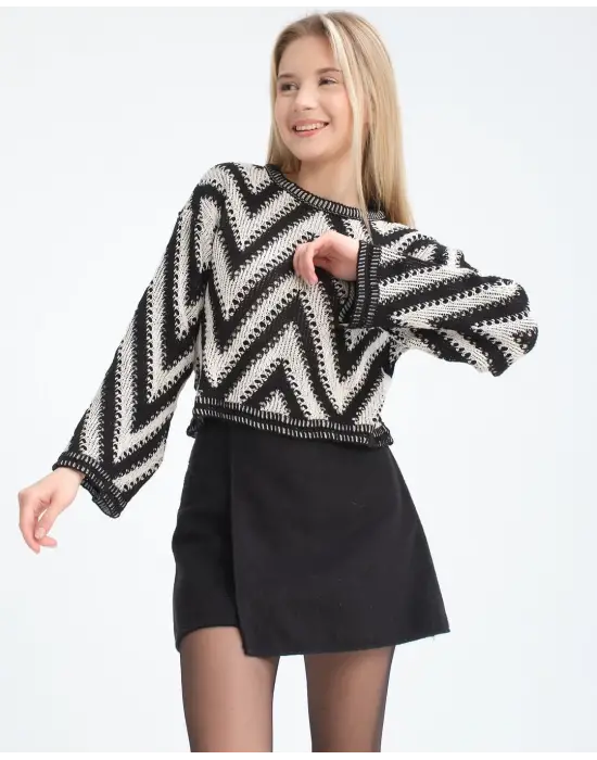 Modern Geometrik Desen Triko Kazak