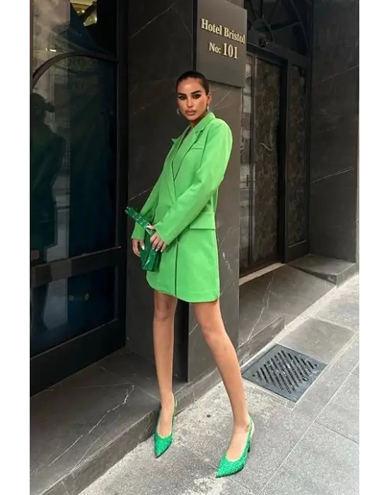 Omarı Siyah Kadife Blazer Elbise