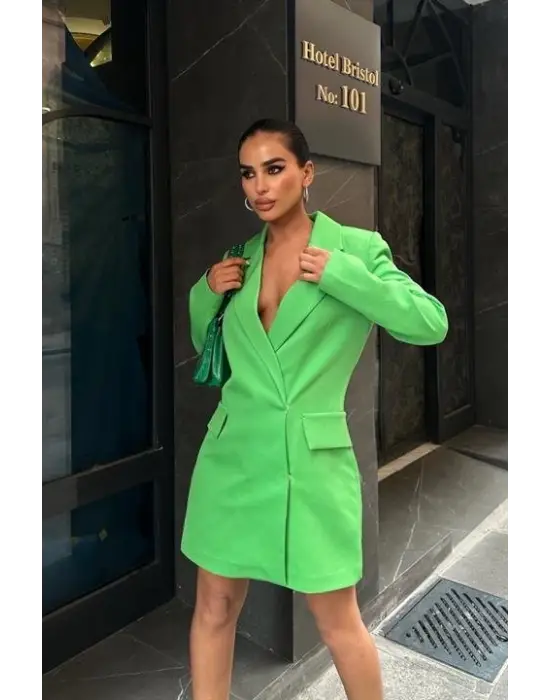 Omarı Siyah Kadife Blazer Elbise