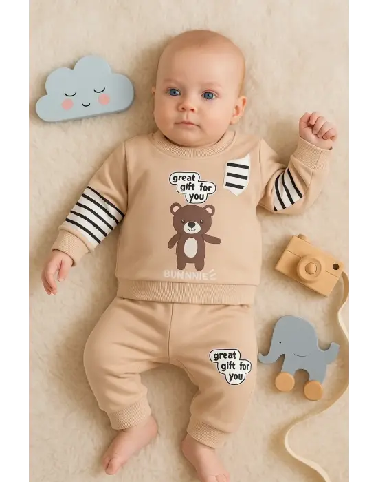 Gift For You Desenli 2li % 100 Pamuk Erkek Bebek Takımı