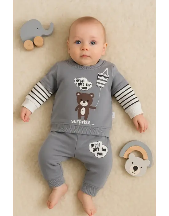 Gift For You Desenli 2li % 100 Pamuk Erkek Bebek Takımı