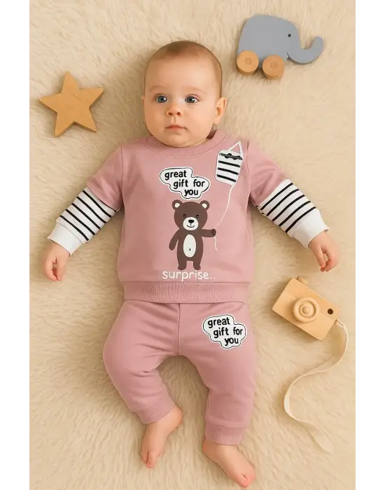 Gift For You Desenli 2li % 100 Pamuk Kız Bebek Takımı