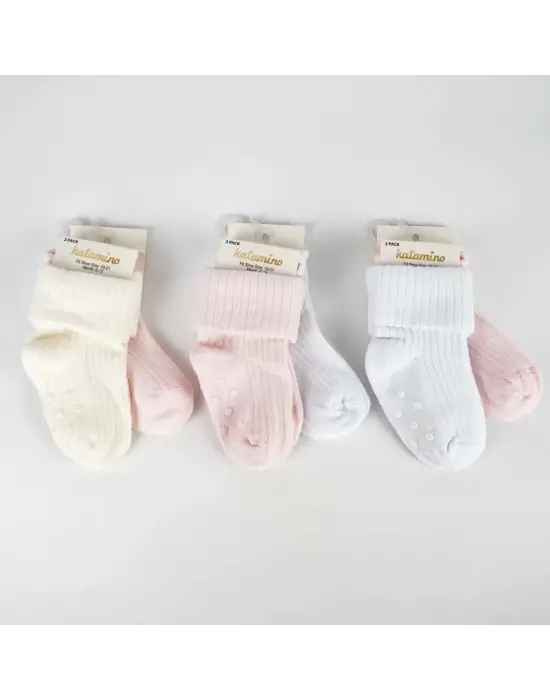 Omarı Yumuşak Pamuklu Kız Bebek 2li Absli Çorap Seti
