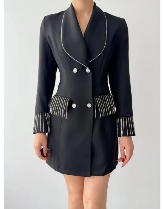 Omarı Şık Taşlı Ceket Elbise