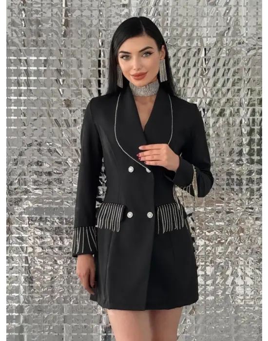 Omarı Şık Taşlı Ceket Elbise