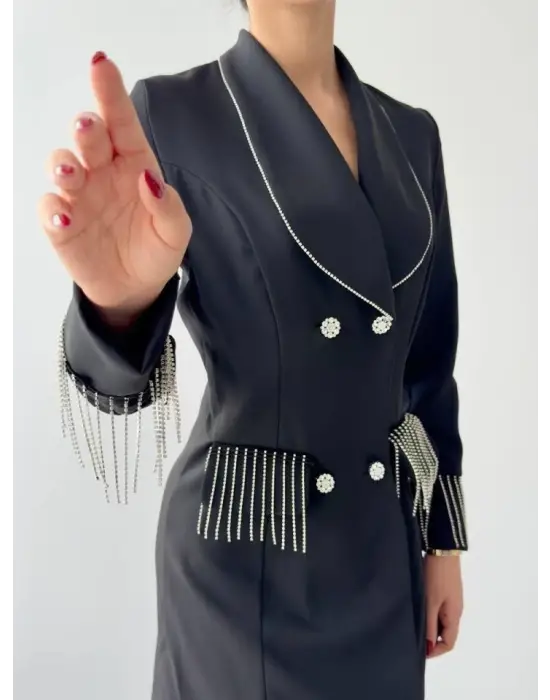 Omarı Şık Taşlı Ceket Elbise