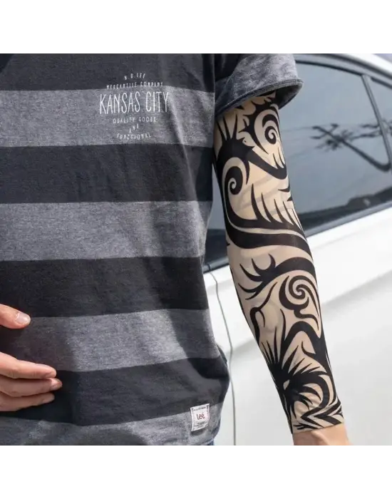 Giyilebilir Kol Dövmesi Çorap Dövme 3d Baskılı Kol Bacak Dövme 2 Adet Model 15