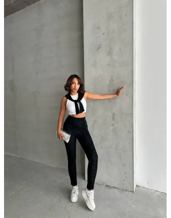 Gizli yan fermuarlı bulut desenli tayt siyah h248638