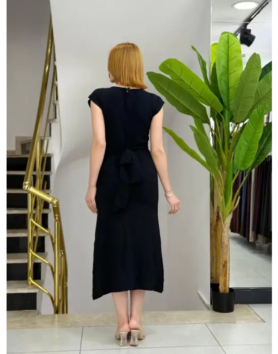 Omarı Aerobin Elbise - Yırtmaçlı, Belden Bağcıklı Kadın Elbisesi