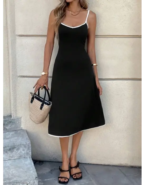 Omarı Kadın Geniş V Yakalı Midi Elbise