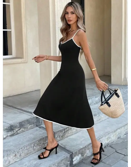 Omarı Kadın Geniş V Yakalı Midi Elbise