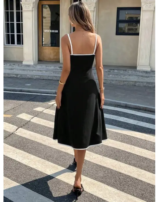 Omarı Kadın Geniş V Yakalı Midi Elbise