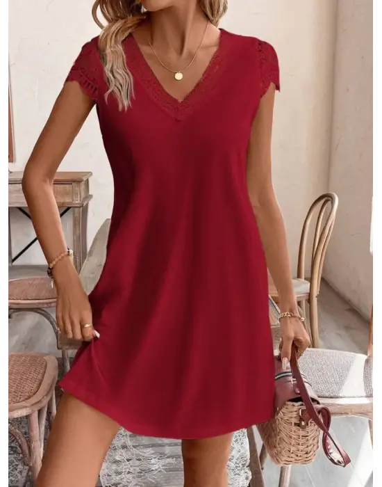 Omarı Şık V Yakalı Kadın Kısa Kollu Elbise