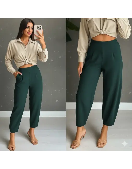 Omarı Yüksek Bel Krep Pantolon Kadın için trend olarak