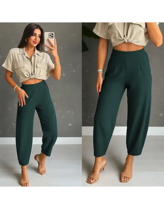 Omarı Yüksek Bel Krep Pantolon Kadın için trend olarak