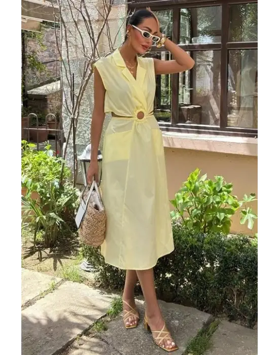 Göbeği Halka Detaylı Midi Boy Elbise 2896