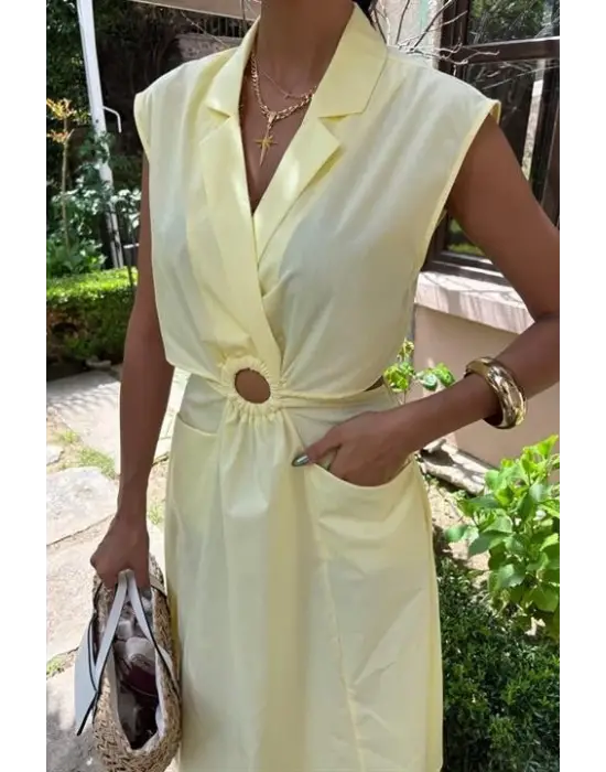 Omarı Göbeği Halka Detaylı Midi Boy Elbise