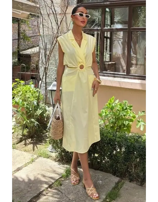 Omarı Göbeği Halka Detaylı Midi Boy Elbise