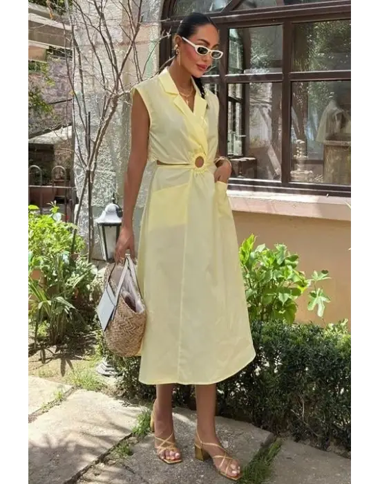 Omarı Göbeği Halka Detaylı Midi Boy Elbise