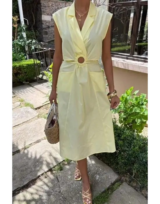 Göbeği Halka Detaylı Midi Boy Elbise 2896