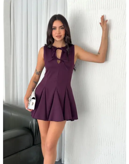 Omarı Göğüs Bağlamalı Kolsuz Mini Elbise - Trend Renklerle Şıklık!