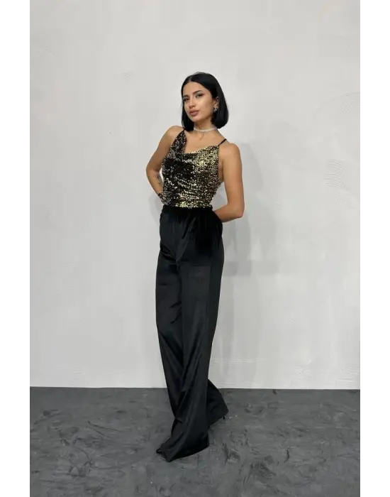 Gold Askılı Degaje Bluz