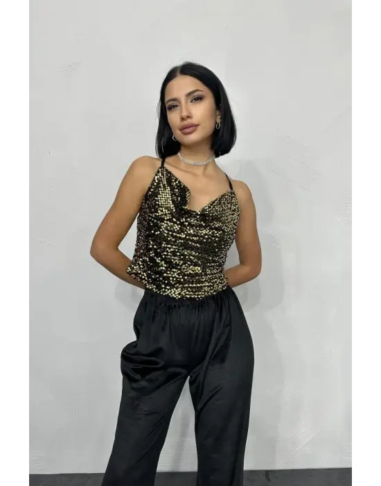 Gold Askılı Degaje Bluz